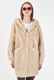 Abrigo de pelo con capucha | O059/KI00