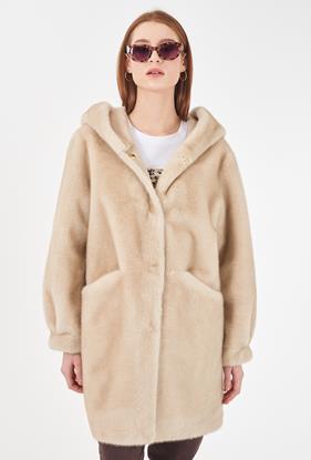 Abrigo de pelo con capucha | O059/KI00